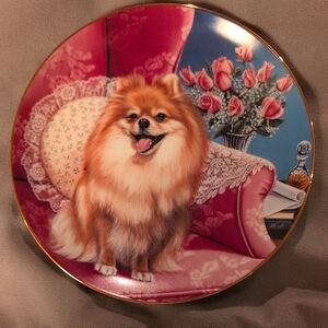 Danbury Mint Pomeranian Plate with Pink and Gold Accents